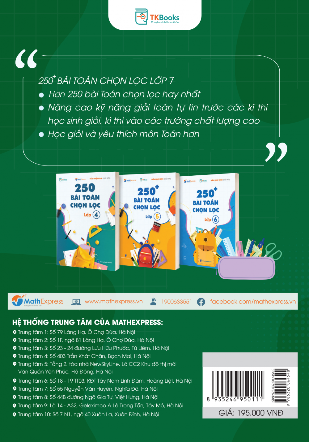 Bìa sau cuốn 250+ Bài Toán Chọn Lọc Lớp 7