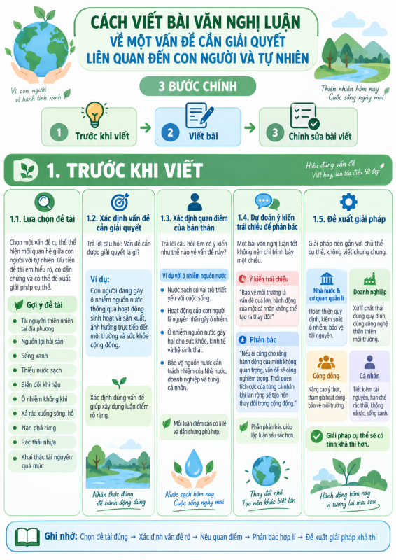 Cách viết bài văn nghị luận về một vấn đề cần giải quyết (con người trong mối quan hệ với tự nhiên)