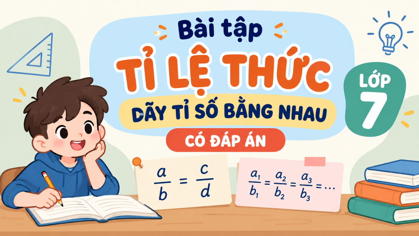 Bài tập tỉ lệ thức - dãy tỉ số bằng nhau lớp 7 có đáp án PDF