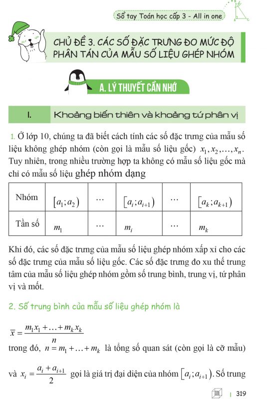 Công thức về Các số đặc trưng đo mức độ phân tán của mẫu số liệu ghép nhóm