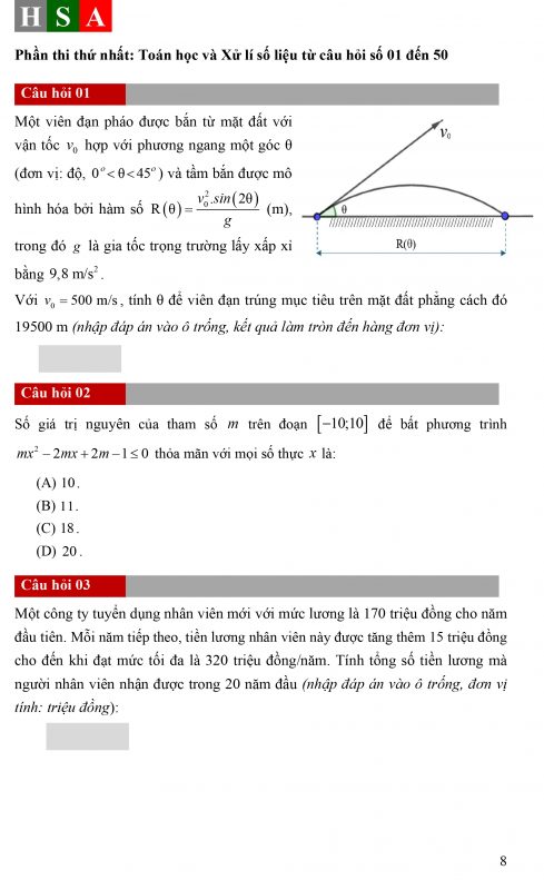 Nội dung trong đề thi HSA